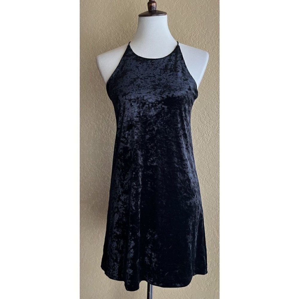 Love...Ady Womens Black Crushed Velvet Slip Mini Dress Size S - Picture 2 of 11